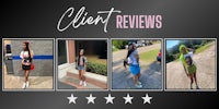 four pictures of a woman with the words client reviews